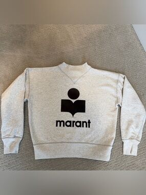 Isabel Marant Logo Crewneck Sweatshirt - Light Gray with Brownish/Olive  Logo